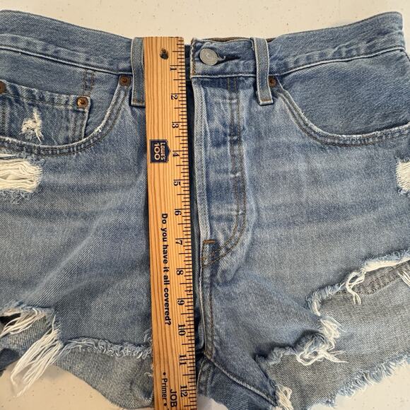 Levi Womens 501 Distressed Cutoff Denim Short Size 28 Blue Button Fly Festival - Picture 9 of 11
